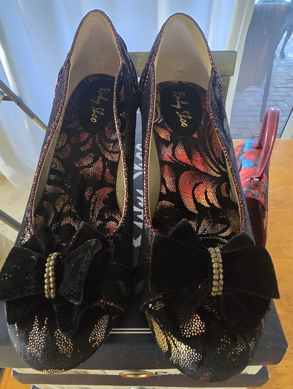 Ruby Shoo Black Velvet Bow Women's Low Heel